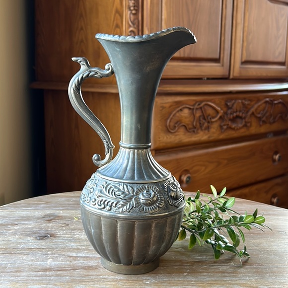 Other - Antique Silver Pitcher / Carafe with Rose Design.  Vintage
